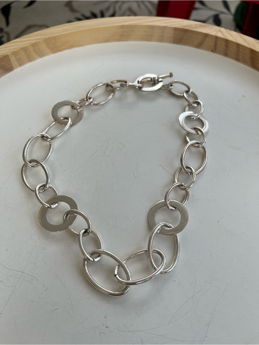 Silver-Tone Link Necklace with Round Accent - Picture 2 of 5